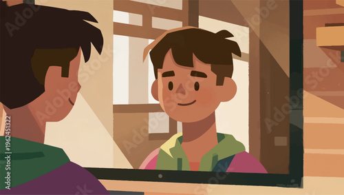 Illustration Of A Character Looking In The Mirror, In The Mirror You Can See A Version Of Himself With Bright Clothes And A More Optimistic Expression Vector Design Template