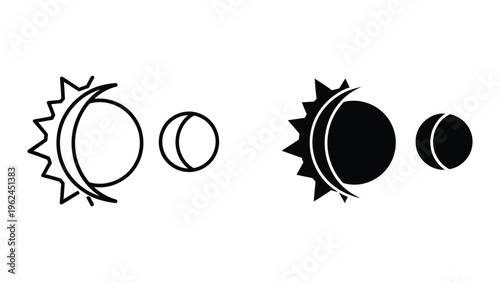 Illustration of solar and lunar eclipses with sun, moon, and shadow representations