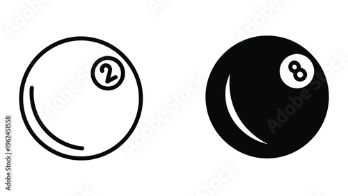 Comparison of pool balls numbered two and eight in contrasting designs