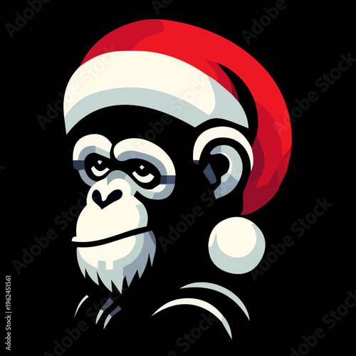 Monkey in Santa Hat Christmas Animal Vector Illustration