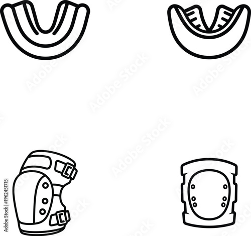 Industrial Pipe Fittings, Mechanical Components, Black Line Icons, Vector Set