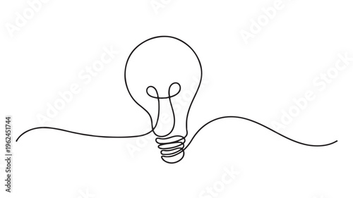 Continuous line drawing, minimalist light bulb icon, simple vector illustration, creative inspiration symbol