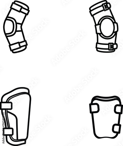 Knee brace icons, knee support illustrations, medical knee pads, athletic knee protectors