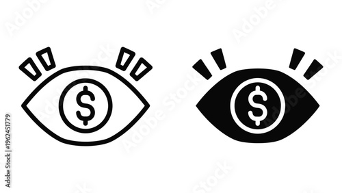Contrast of surveillance and financial tracking through eye icons with dollar signs.