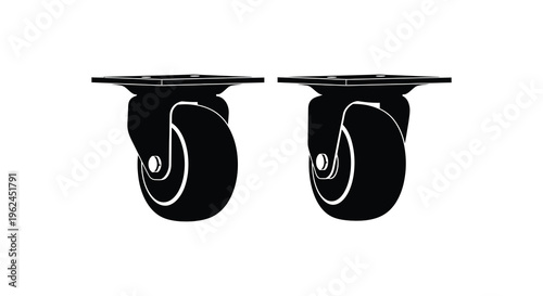 Silhouette of two black caster wheels with white outlines on a plain background