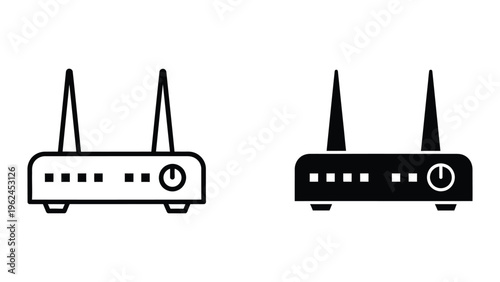 Two different styles of wireless routers with antennae shown side by side