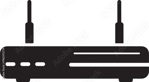 Wireless router with two antennas on top for internet connectivity  modern networking device