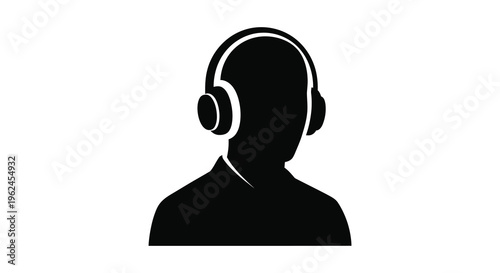 Silhouette of a person wearing headphones a black and white image