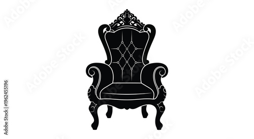 Silhouette of a luxurious ornate throne chair with high back and armrests