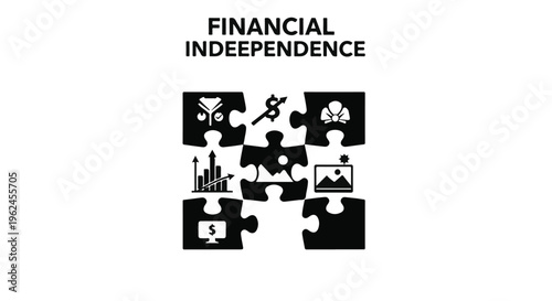 Financial independence puzzle pieces with money and growth symbols