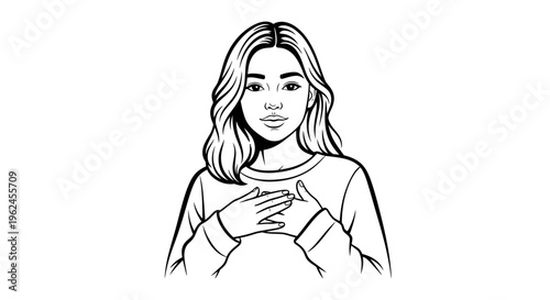 Young woman expressing gratitude while placing hands on chest  
