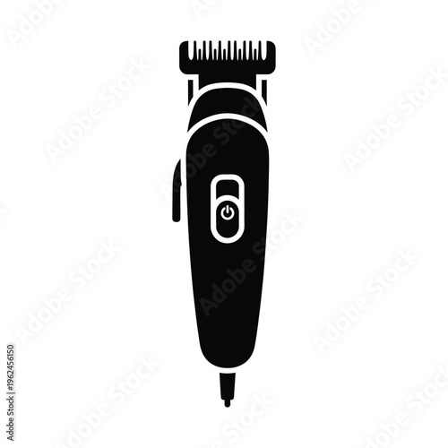 Electric hair clipper icon for professional grooming and barber shop services, black silhouette vector illustration
