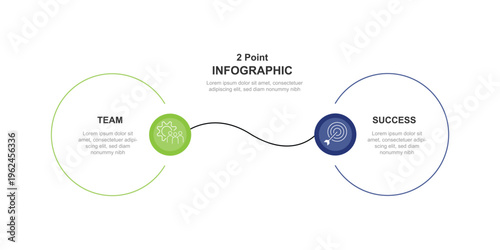 2 step circle lines connected for infographic template, business presentation