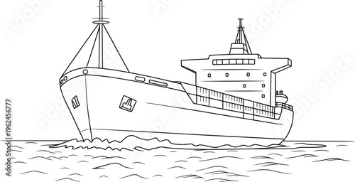 Cargo ship carrier sailing on ocean waves, industrial maritime logistics and global freight transport vector illustration