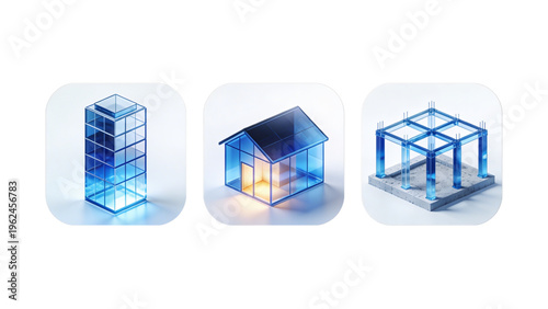 Abstract 3d blue cube with reflection on a matching background creates a modern architectural house model and residential building structure icon for real estate design