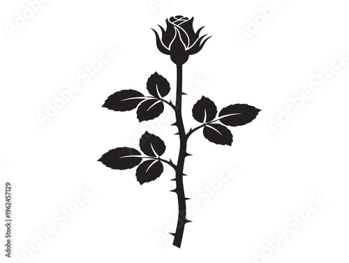 Detailed rose stem with thorns silhouette with classic elegance 