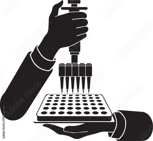  Lab technician multichannel pipetting