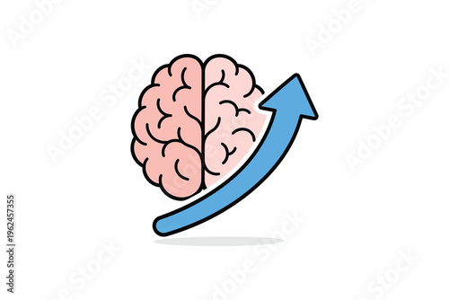 Brain illustration with upward arrow symbolizing growth or cognitive improvement