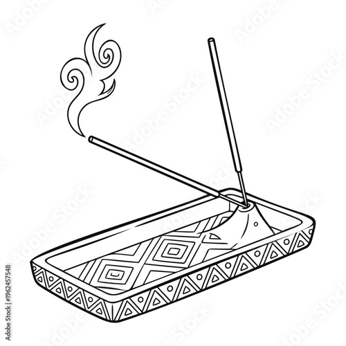 Incense Burner with Smoking Sticks Line Art Illustration for Coloring