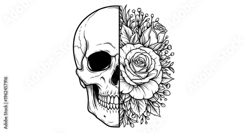 A skull with a floral design.
