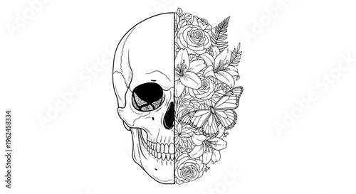 A skull with a floral design.