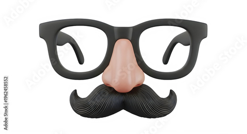 Black glasses with fake nose and mustache isolated on transparent background
