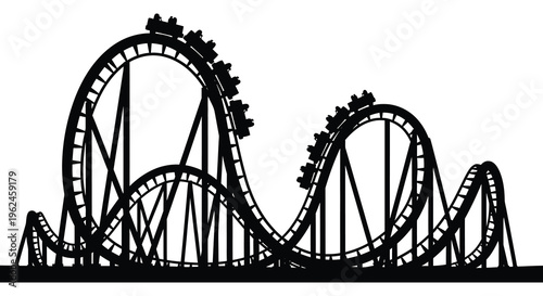 Silhouette of a roller coaster with hills and loops amusement park ride silhouette
