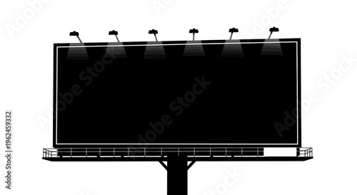 Silhouette of a large blank billboard with spotlights on a pole