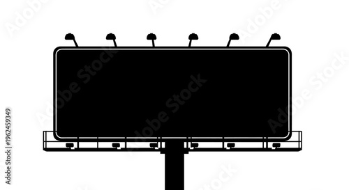 A silhouette of a billboard with lights on top against a white background