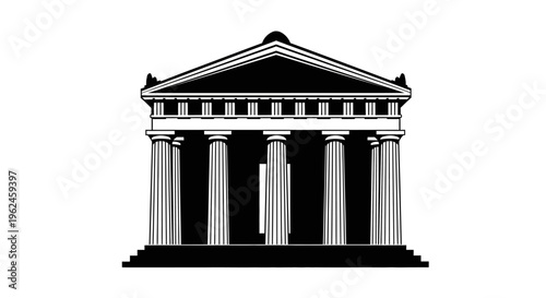 Silhouette of a classic ancient greek temple with columns and pediment