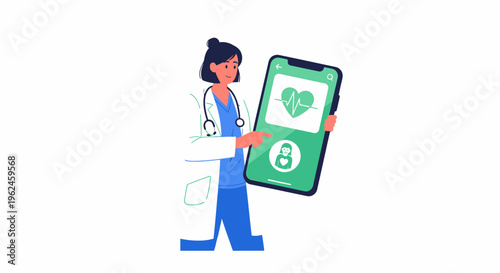 Female Doctor Showcasing Mobile Health App on Smartphone for Telemedicine & Digital Healthcare Services