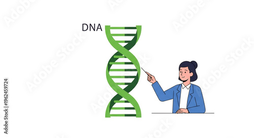 Teacher explaining DNA structure representing genetics education.