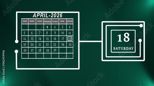 Professional April 2026 Monthly Calendar Featuring Weekly Highlight  Technical Green Grid Layout. 4k Vedio
