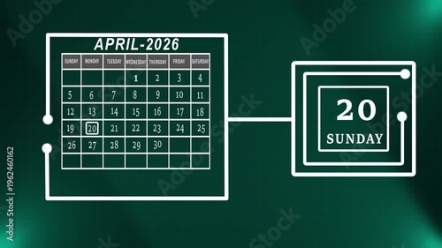 Professional April 2026 Monthly Calendar Featuring Weekly Highlight  Technical Green Grid Layout. 4k Vedio
