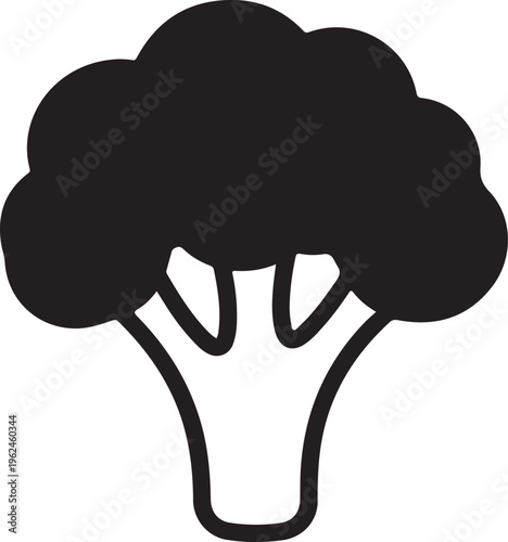 Simple illustration of a cauliflower vegetable in black color on white background