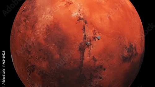 asteroids in front of red planet Mars 3d rendering