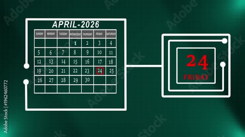 Futuristic April 2026 Friday Month End Calendar Display Highlighting Professional Deadlines And Final Weekly Planning Green Grid Tech.