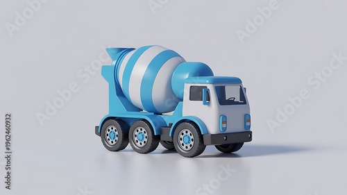 3d rendered blue toy cement mixer truck on gray background