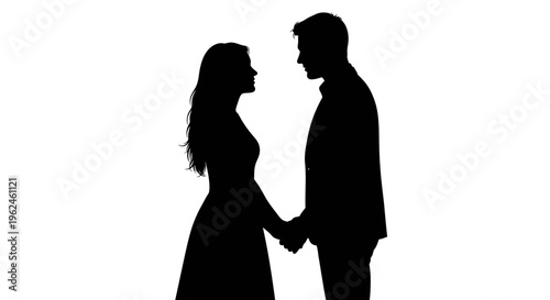Silhouette of a romantic couple holding hands in love
