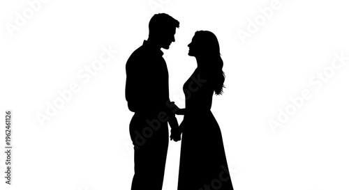 Romantic silhouette of a couple holding hands in love