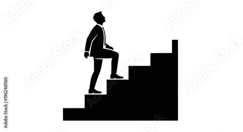 Silhouette of a businessman climbing stairs to success