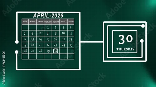 Futuristic April 2026 Thursday Month End Calendar Display Highlighting Professional Deadlines And Final Weekly Planning Green Grid Tech.