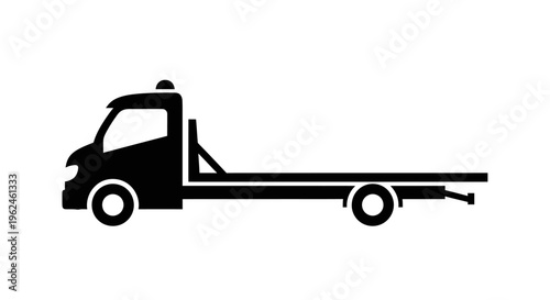 Silhouette of a flatbed tow truck vehicle on a white background
