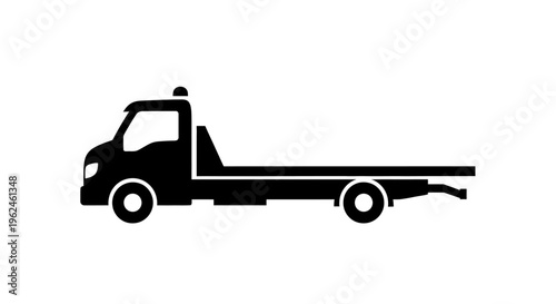 Silhouette of a flatbed tow truck vehicle on a white background