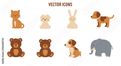 Cute cartoon animal icons set.