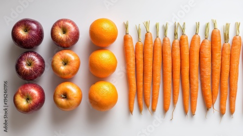 Fresh fruit and vegetables arrangement healthy food concept on white background
