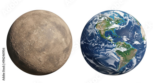 Side-by-side depiction of ceres and earth showcasing their planetary surfaces. isolated on transparent background