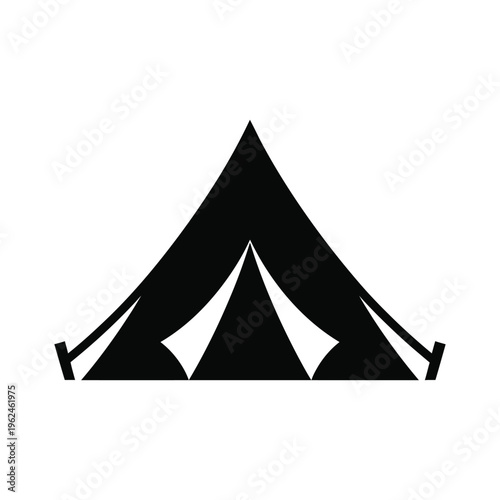 Camping tent icon silhouette for outdoor adventure and travel minimalist black vector graphic