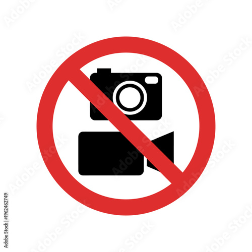 No photography or video recording allowed sign with camera and video camera icons