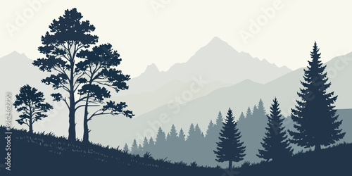 A mountain landscape with trees on a hill